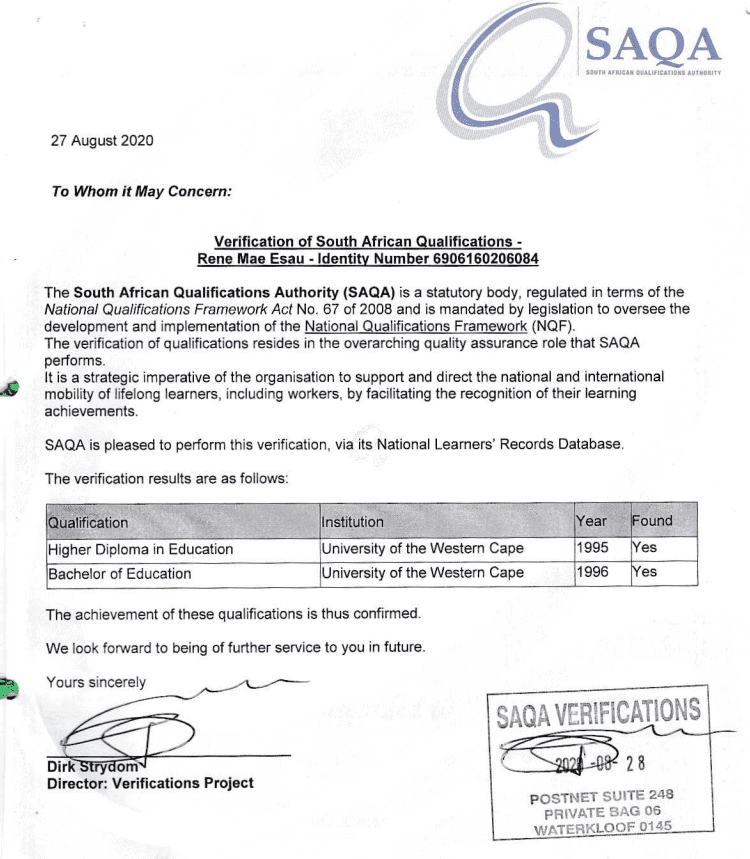 south africa saqa verification uae